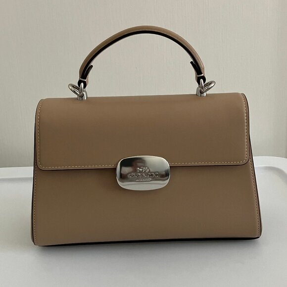 NWOT Coach Eliza Top Handle Bag in Smooth Leather/Silver/Taupe - Picture 1 of 7